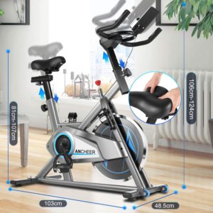 ANCHEER Vélo d'appartement Vélo de Fitness Vélo d'exercice avec Affichage LCD et Contrôle APP/Coussin Ajustable/Support de la Tablette
