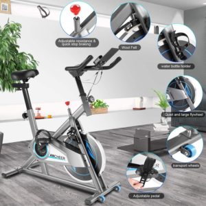 ANCHEER Vélo d'appartement Vélo de Fitness Vélo d'exercice avec Affichage LCD et Contrôle APP/Coussin Ajustable/Support de la Tablette