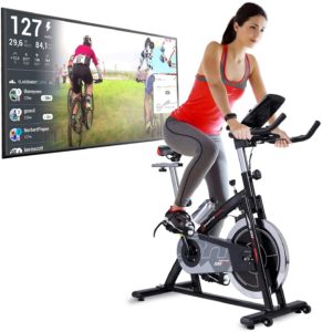 Sportstech Vélo d’appartement ergomètre SX200 avec commande par application Smartphone + Google Street View, poids d’inertie 22 KG, cardiofréquencemètre